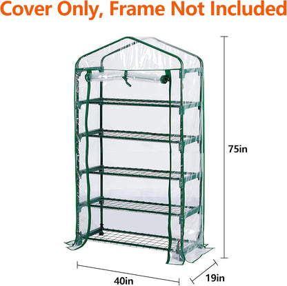 DECOHS Extra Wide 5 Tier Greenhouse Replacement Cover- 75 x 40 x 19 Inch Clear PVC Plant Gardening Greenhouse Cover with Roll-Up Zipper Door for Gardening Plants Flowers (Frame Not Include)