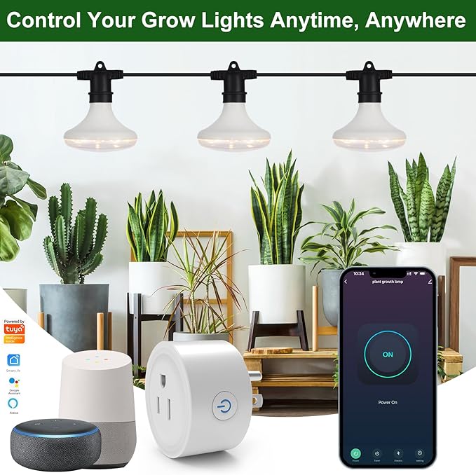 Outdoor Grow Lights Waterproof, Full Spectrum String Grow Light with 22FT Light String Cord for Seedling, Veg, Flower in Greenhouse, Garden, Backyard, Farm (12 Lights, with Smart Plug)