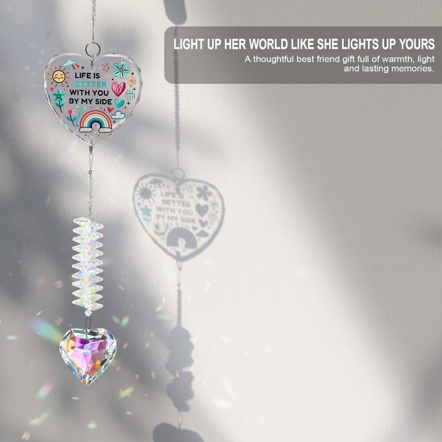 Gifts for Girlfriend, Best Friend, Sisters, Mom,Daughters,Crystal Suncatcher Ornament with Quote “Life is Better with You by My Side”Birthday Gifts,Window Hanging Decor