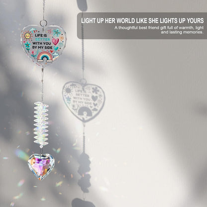 Gifts for Girlfriend, Best Friend, Sisters, Mom,Daughters,Crystal Suncatcher Ornament with Quote “Life is Better with You by My Side”Birthday Gifts,Window Hanging Decor