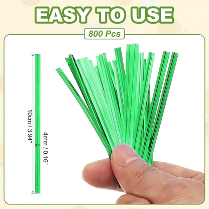 PATIKIL Bag Twist Ties 4 Inch, 800 Pcs Metallic Bread Ties for Treat Plastic Bags Gift Wrapping Candy Coffee Bag Plant Party Cake Favor, Green