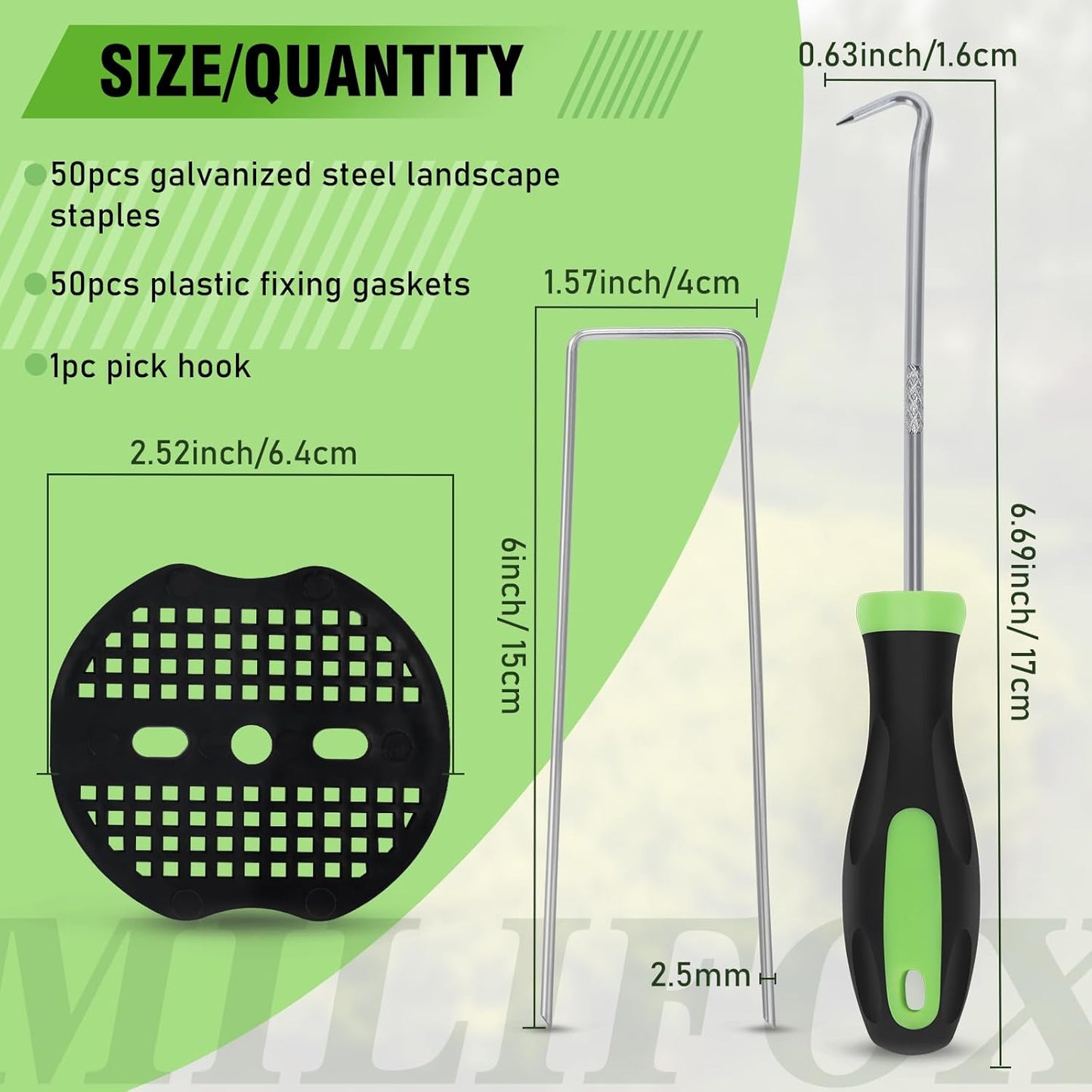50 Pack Landscape Staples with 50 Pack Gaskets 6" Galvanized Steel Garden Stakes Staples Heavy Duty U-Shaped Lawn Pins for Ground Weed Fabric Barrier Cover Yard Tents