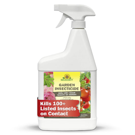 Neudorff Garden Insecticide Spray for Roses and Flowers, Kills Fruit Flies, Fungus Gnats, and 100+ Listed Insects on Contact for Organic Gardening, Contact Insecticide, Ovicide Spray (32 oz)