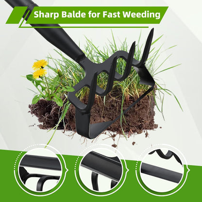 Weeding Hoe Garden Tool, 2 in 1 Stirrup Hoe and Cultivator with 62 inch Adjustable Long Handle, Heavy Duty Metal Garden Action Scuffle Hoes for Efficient Weeding Soil Aeration Small Weeder Tool