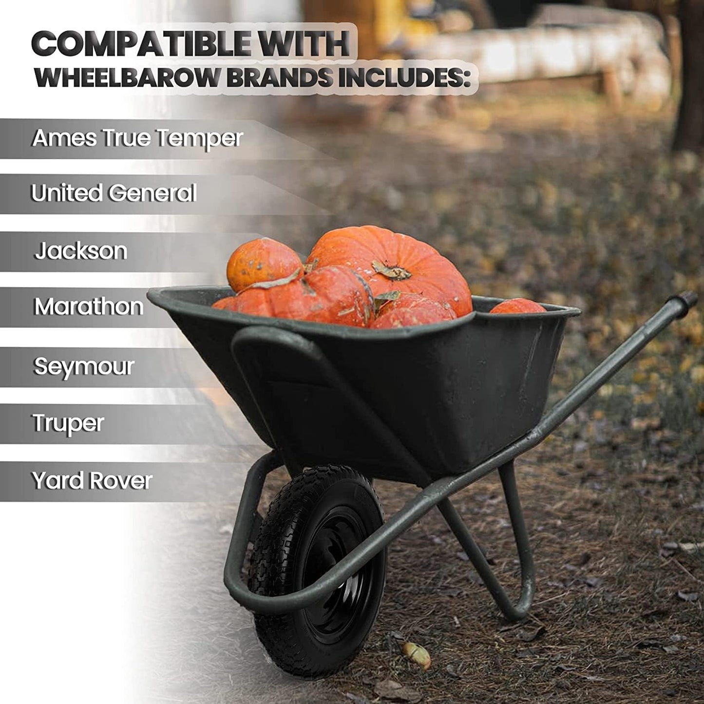 (2-PACK) 4.80/4.00-8" Flat Free Tire and Wheel - Universal Fit 14.5" Solid Wheelbarrow Tires with 3" Hub and 5/8" Bearings – Extra Adapter kit includes 3/4" Ball Bearings, 1" and 1/2" Nylon Spacers