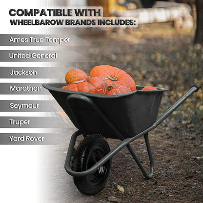 (2-PACK) 4.80/4.00-8" Flat Free Tire and Wheel - Universal Fit 14.5" Solid Wheelbarrow Tires with 3" Hub and 5/8" Bearings – Extra Adapter kit includes 3/4" Ball Bearings, 1" and 1/2" Nylon Spacers