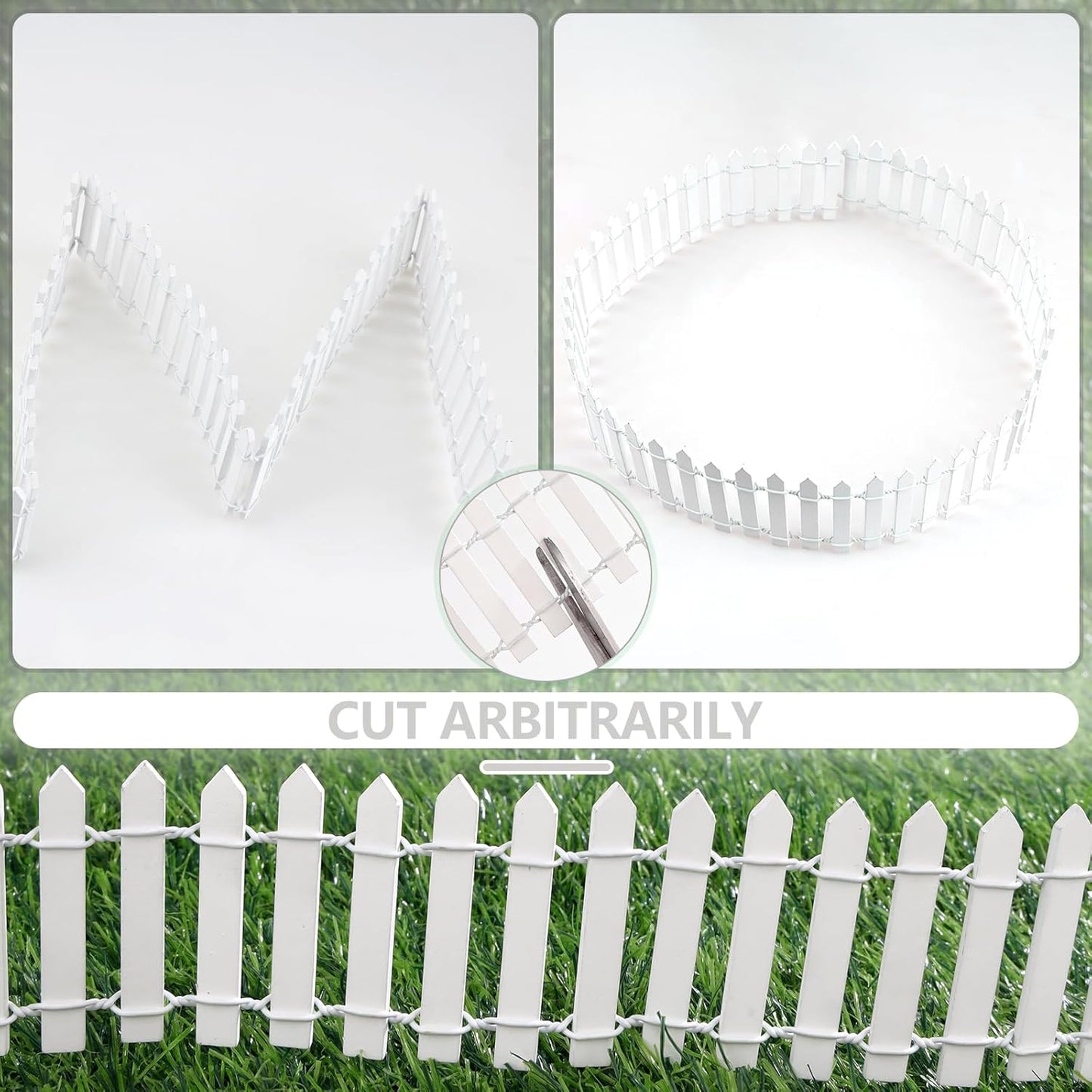 Mini Fairy Garden Fence, 35.5 Inch Cuttable Small Wood Picket Fence, DIY Miniature Accessories Decoration for Dollhouse, Crafts, Vegetable Platter, Cake(White)