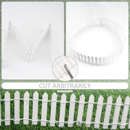 Mini Fairy Garden Fence, 35.5 Inch Cuttable Small Wood Picket Fence, DIY Miniature Accessories Decoration for Dollhouse, Crafts, Vegetable Platter, Cake(White)