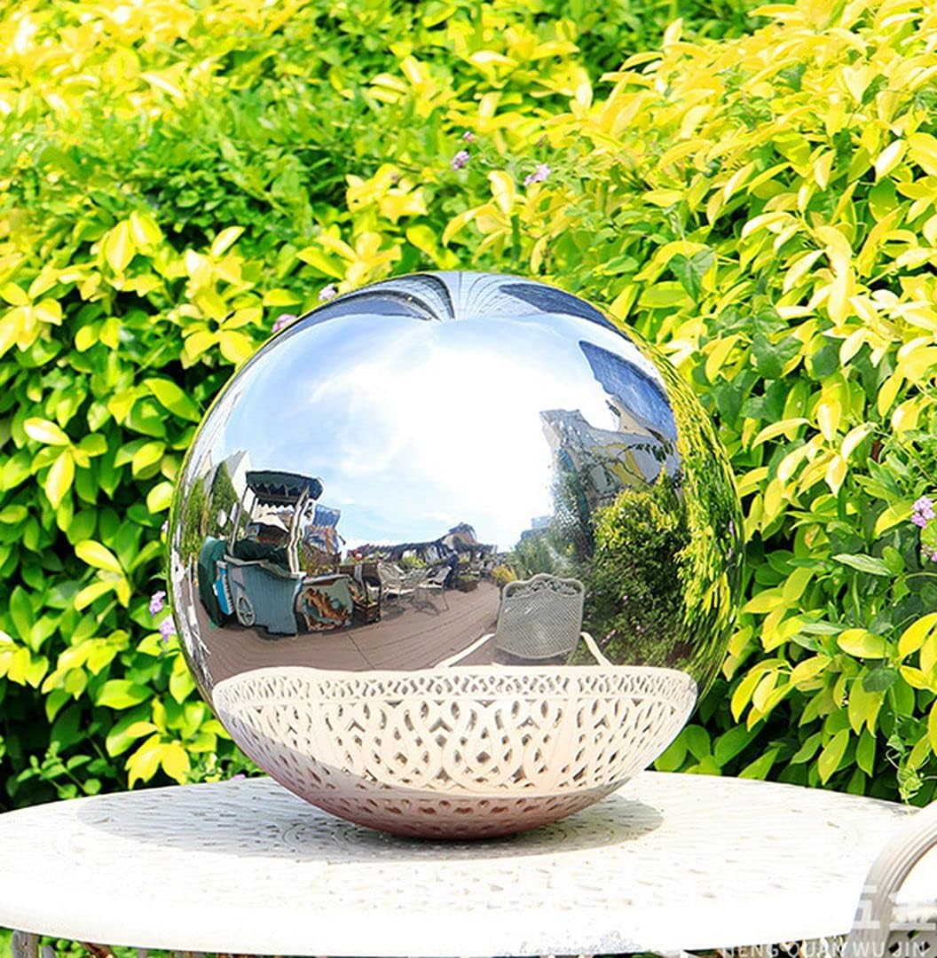 Nerien 8 Inch Gazing Ball, Stainless Steel Garden Mirror Globe, Polished Ornament Sphere, Hollow Floating Reflective Hemisphere, for Home Outdoor Pond Housewarming Swimming Pool Decoration, Silver