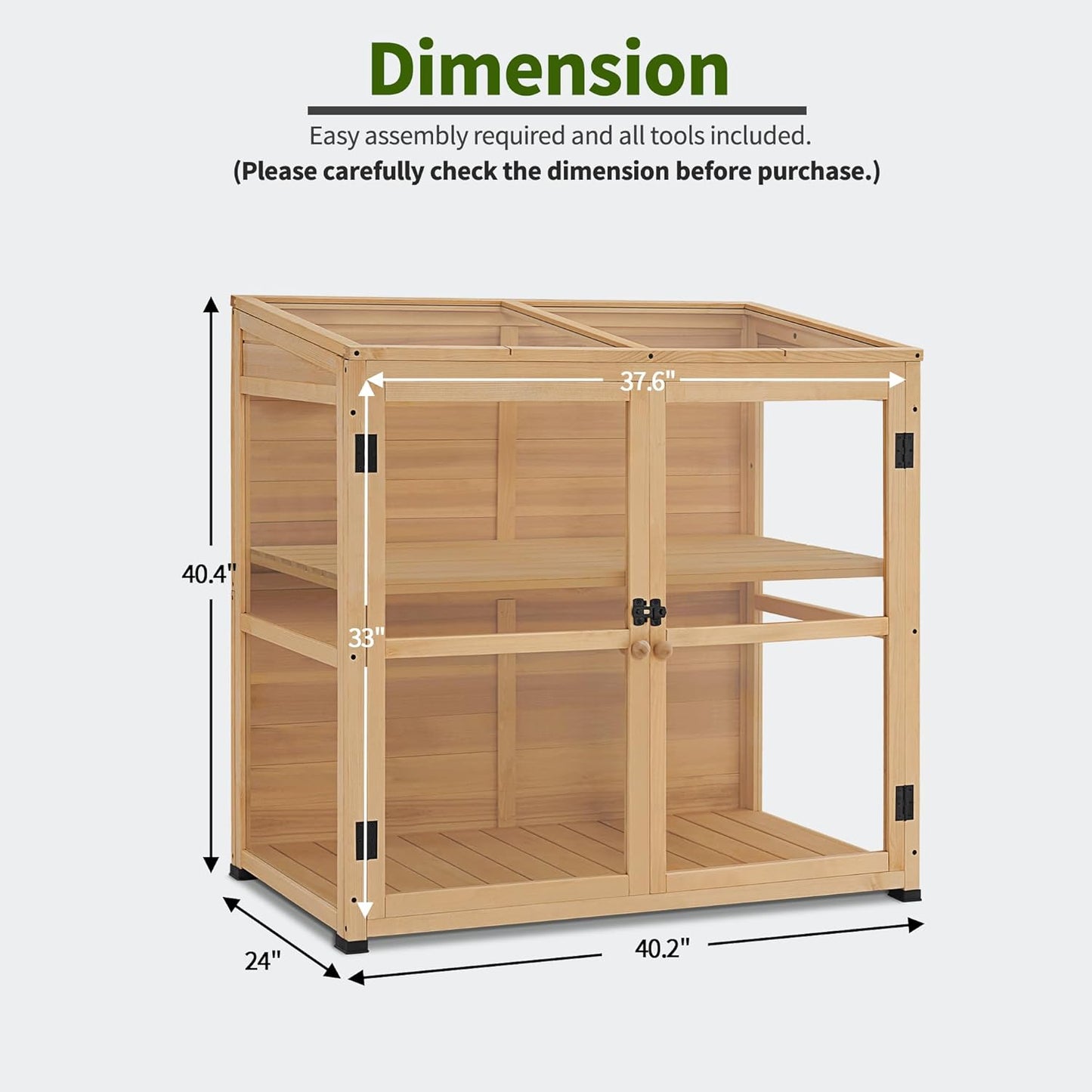 Macrout Wooden Cold Frame Greenhouse Cabinet Kit with Adjustable Shelf and Lockable Door, Fully Transparent Polycarbonate Greenhouse for Outdoor Indoor Use, 0718