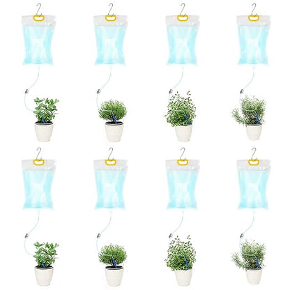 AHOUGER 8Pcs 3500ml Plant Life Drip Watering Bag, Automatic Drip Irrigation Kit Plant Watering Devices System Waterer for Indoor Outdoor Potted Plant with 8Pcs Hooks with Control Switch