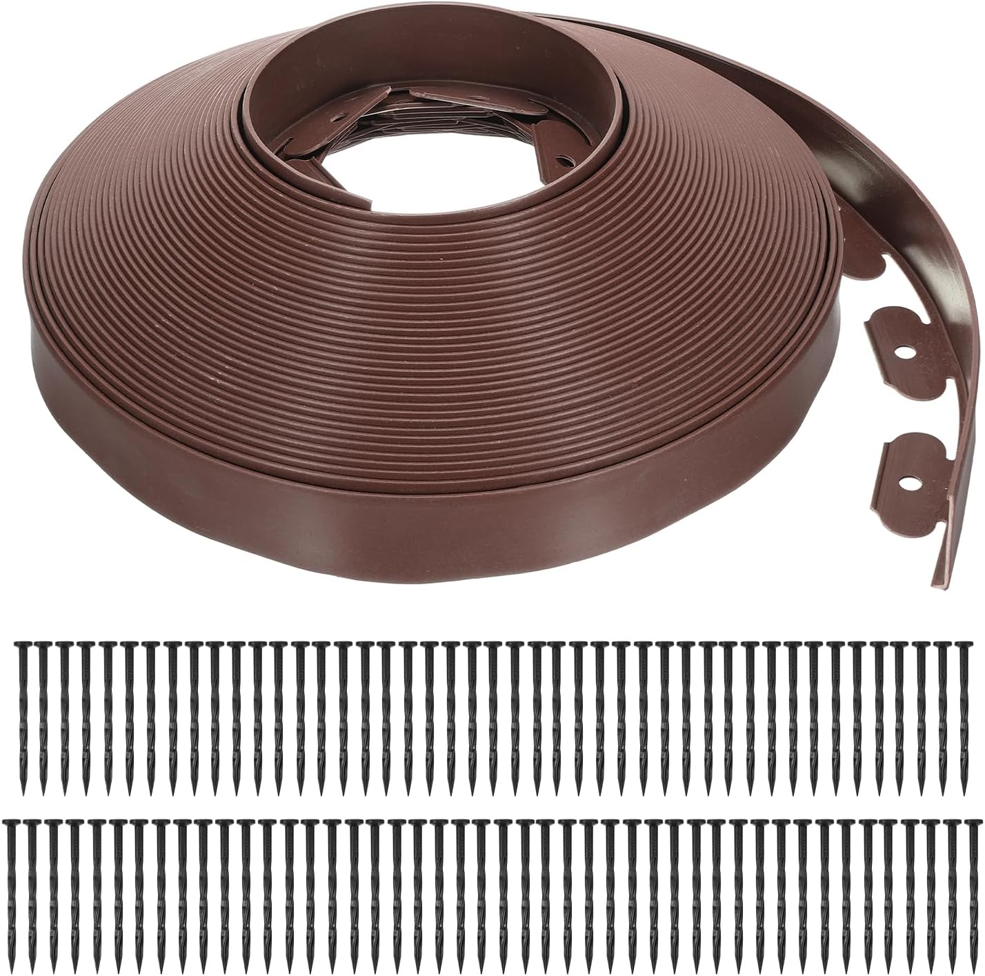 uxcell Landscape Edging, 1Pcs 100FT x 2" - No Dig Garden Edging Kit with 93 Stakes, Landscape Edging Border for Garden Lawn Flower Bed Yard Grass (Brown)