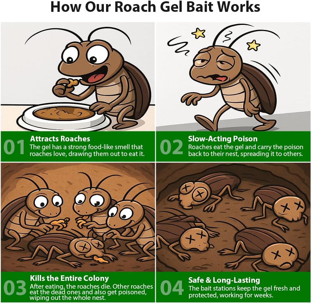 12 Pack Roach Killer Indoor Infestation Roaches Gel Bait Stations, Powerful Cockroach Killer Indoor Home for Roach Infestation, Long-Lasting & Effective Cockroach Gel Bait, Easy to Use & No Mess