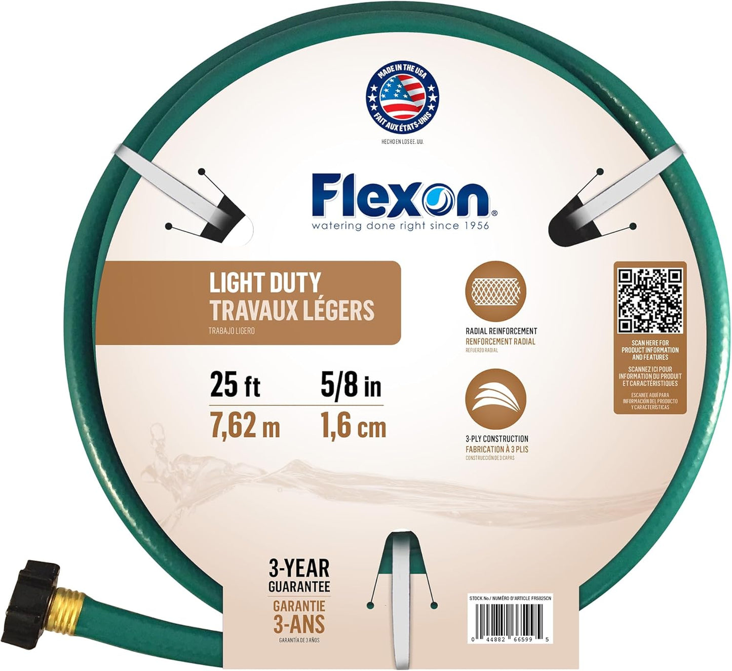 Flexon 5/8-Inch by 25-Foot Reinforced Garden Hose FR5825, 25ft, Green (Pack of 10)