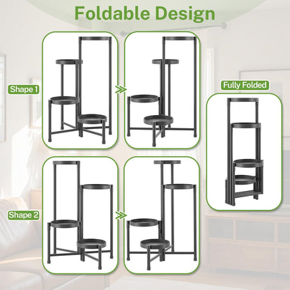 iDavosic.ly Plant Stand Indoor Outdoor, 4 Tier Corner Metal Flower Display Holder Shelf, Folding Tall Orchid Rack for Patio Balcony Porch Garden Living Room House, Black