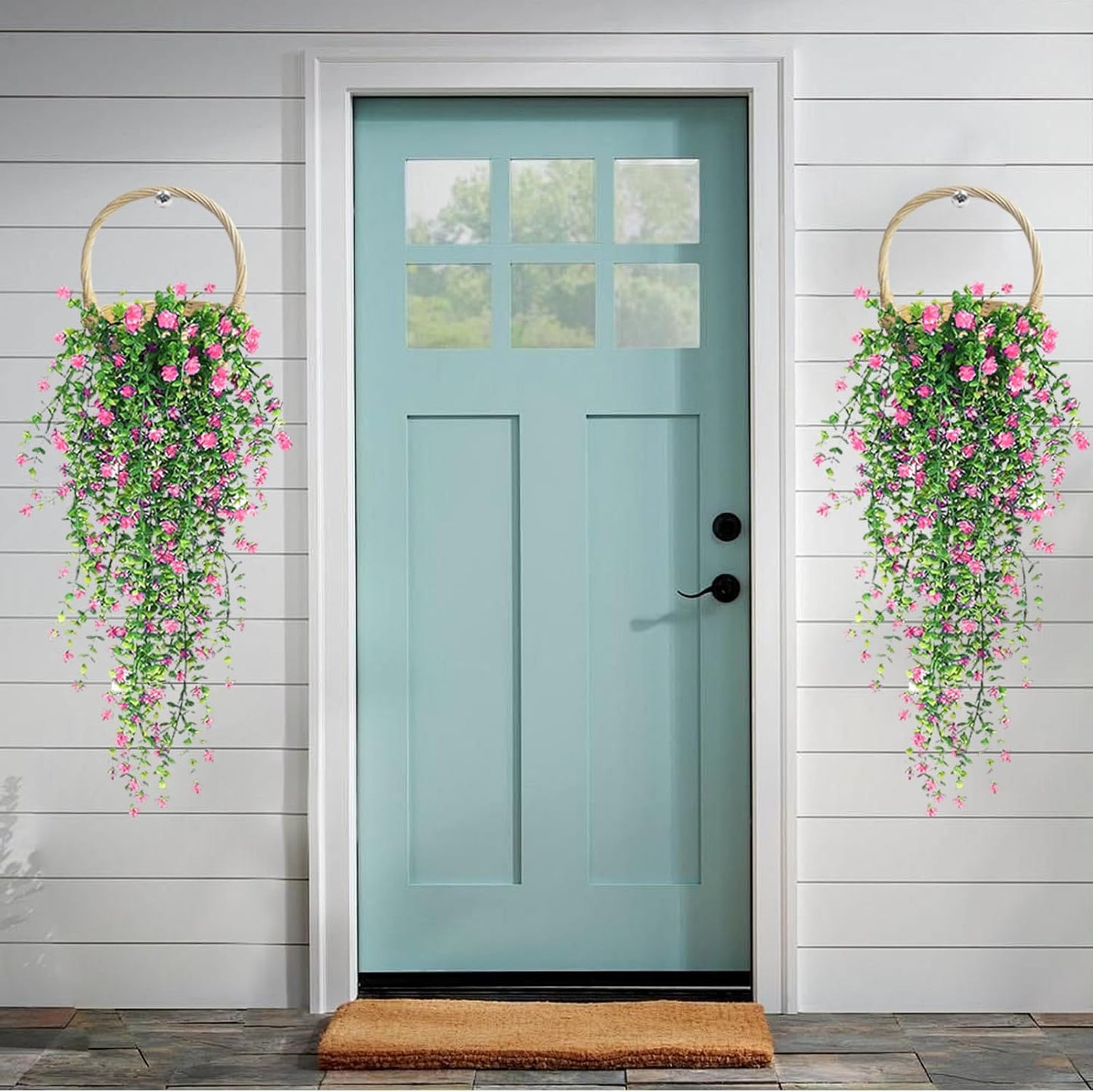 Artificial Hanging Flowers, 3 Pcs Fake Hanging Plants Artificial Vines for Outdoors, Fake Ivy Vine UV Resistant No Fade Faux Plants for Indoor Outside Garden Patio Yard Greenery Decoration (Pink)
