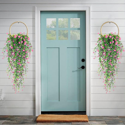 Artificial Hanging Flowers, 3 Pcs Fake Hanging Plants Artificial Vines for Outdoors, Fake Ivy Vine UV Resistant No Fade Faux Plants for Indoor Outside Garden Patio Yard Greenery Decoration (Pink)