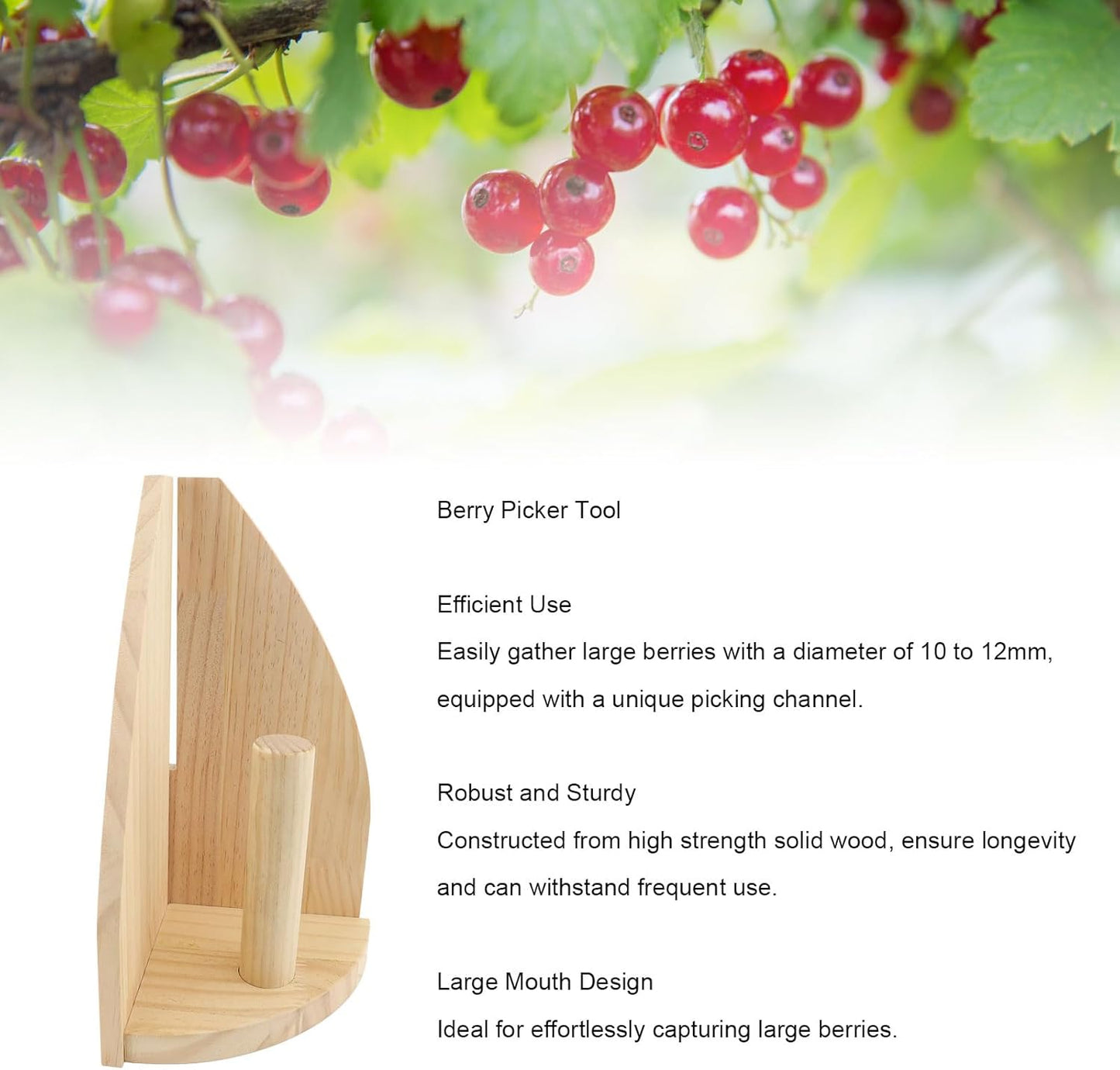 MAVIS LAVEN Berry Picker Tool, Wooden Gooseberry Harvesting Scoop, Large Mouth Design Berrry Picking Tool