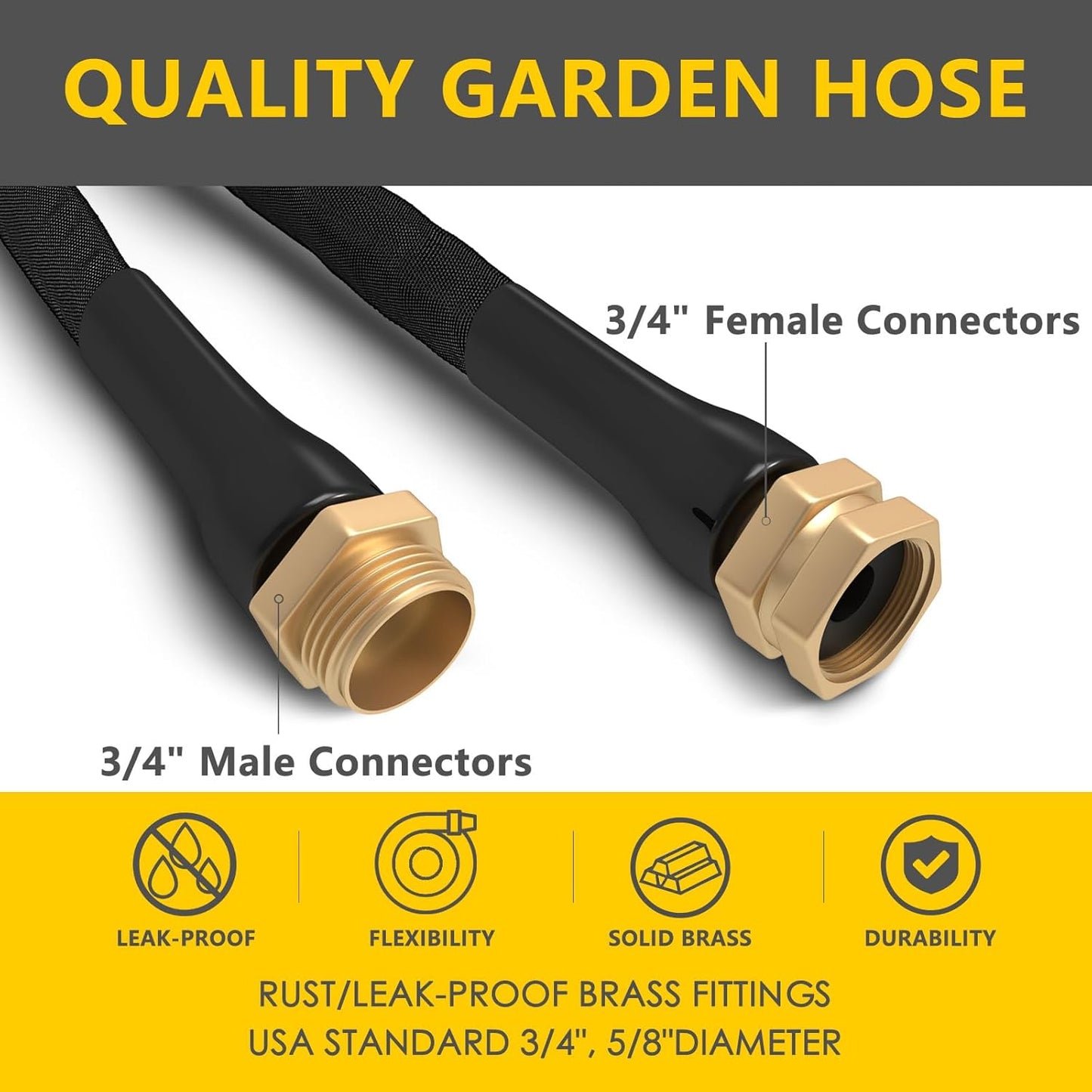 ACOVER Anti-Kink 100FT Non-Expanding Garden Hose, Flexible and Tough, Lightweight and Sturdy for Outdoor, Yard, Lawn, Car Wash, Marine, and Camper Use,and All-Season Use. U.S Standards Brass Fitting