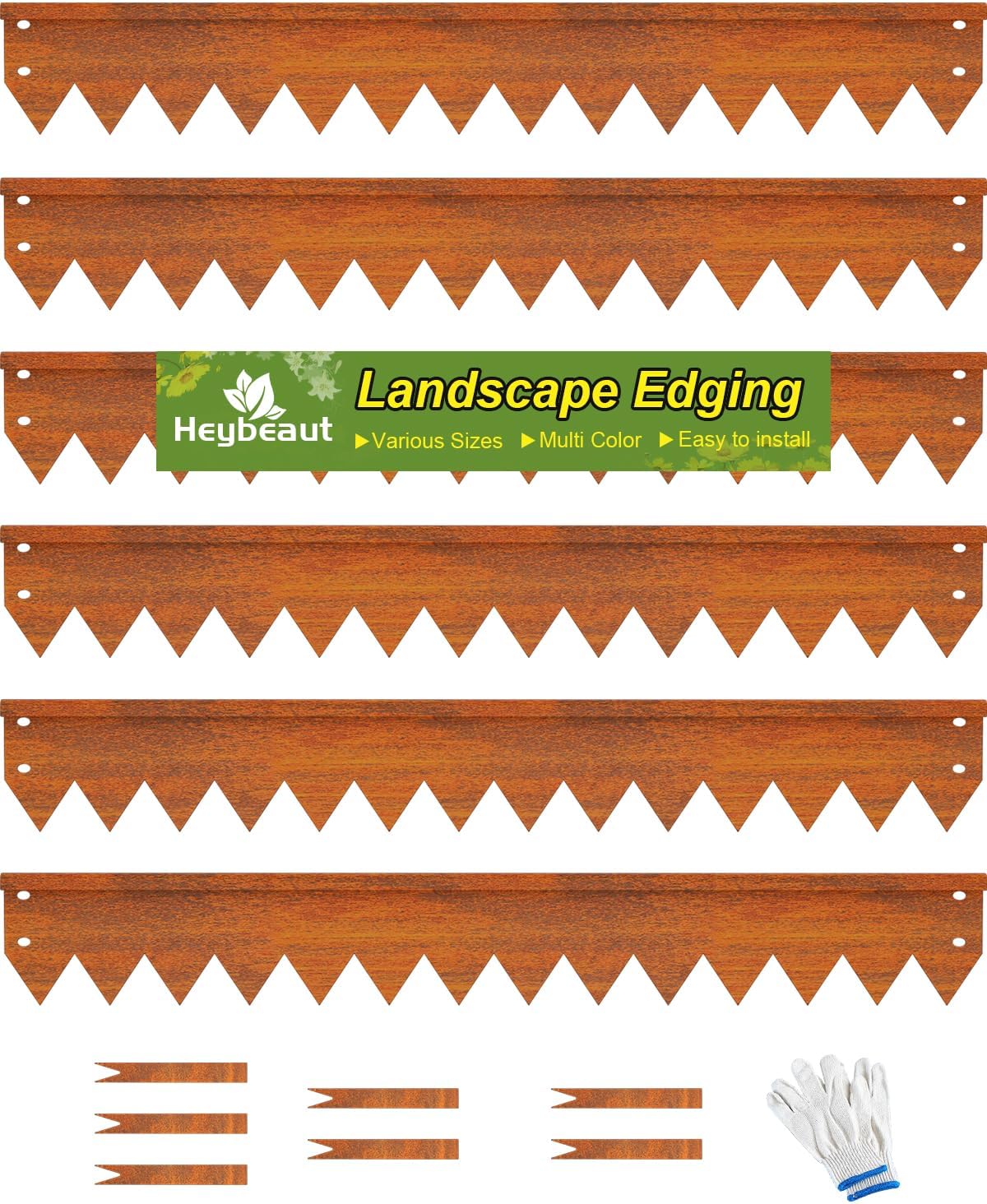Landscape Edging Border, 40" L x 4" H 6Pack(20FT Total Rusted Corten Steel Garden Edging with Spikes, Sturdy Elegant Metal Lawn Broder for Flower Beds, Pathways, Paver Edges and Yard