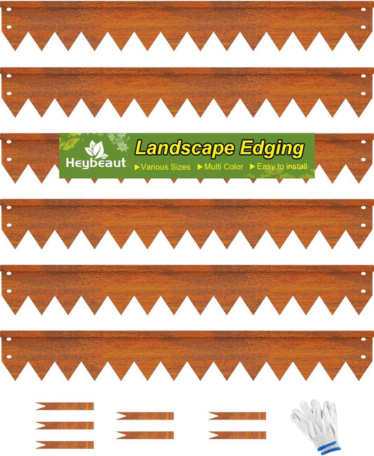 Landscape Edging Border, 40" L x 4" H 6Pack(20FT Total Rusted Corten Steel Garden Edging with Spikes, Sturdy Elegant Metal Lawn Broder for Flower Beds, Pathways, Paver Edges and Yard