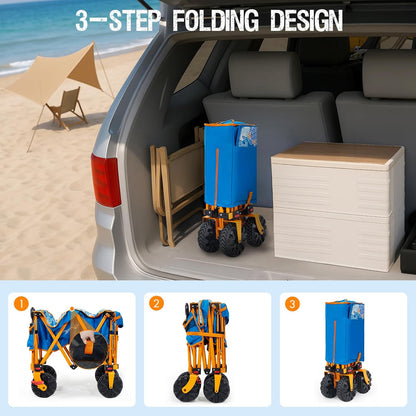 Old Bahama Bay 550lbs Extra Long 49" L Beach Wagon with Big Wheels with Brake for Sand, Collapsible Utility Beach Cart Heavy Duty Folding Wagon,Ideal for Outdoor Sand Camping Garden Pet