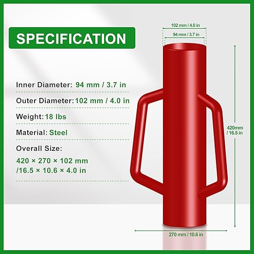 Fence Post Driver with Handle,17LB Hand Post Pounder,3.7 inches Inner Dia. Pole Rammer, Farm Wire Fencing for T Post, U-Channel Sign and Wooden Post, Red