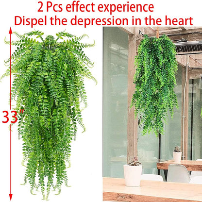 6 Pcs Artificial Hanging Ferns Plants Fake Hanging Plants Fake Ivy Boston Ferns Vine Outdoor Indoor Home Décor UV Resistant Plastic Plants (Green)