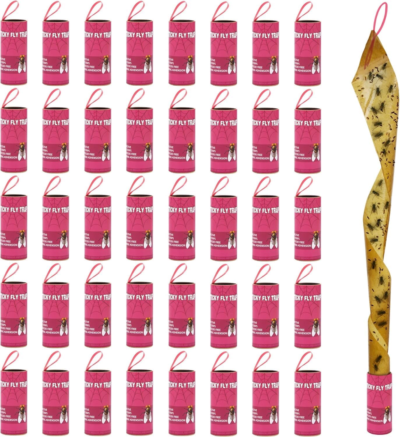 40 Pack Fly Trap, Fruit Fly Traps for Indoors, Fly Traps Outdoor Hanging, Flying Insect Trap, Fly Strips Tape Paper Ribbon, Gnat Traps for Bug, Insect, Pest, Mosquito, Pink