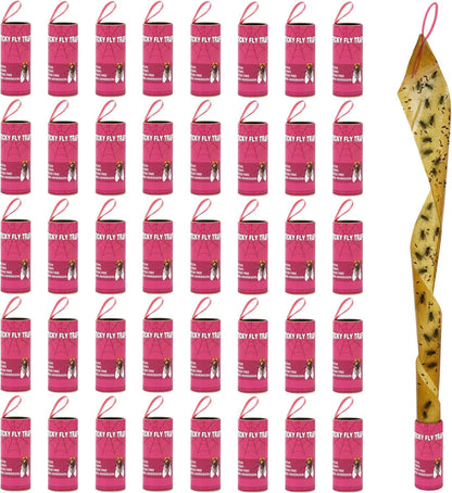40 Pack Fly Trap, Fruit Fly Traps for Indoors, Fly Traps Outdoor Hanging, Flying Insect Trap, Fly Strips Tape Paper Ribbon, Gnat Traps for Bug, Insect, Pest, Mosquito, Pink