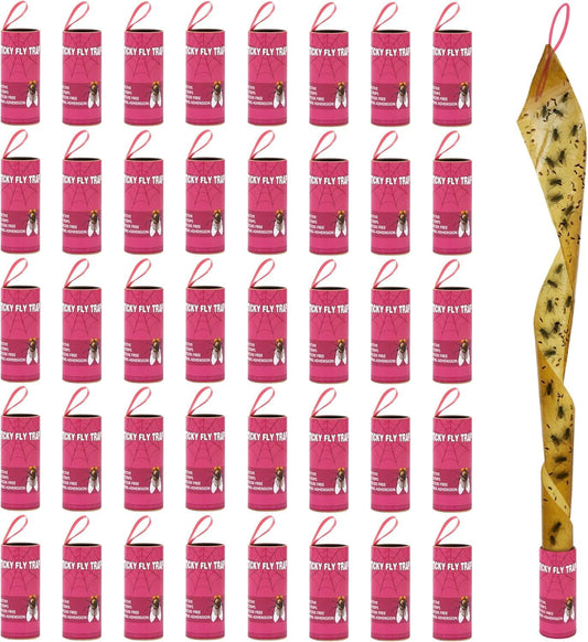 40 Pack Fly Trap, Fruit Fly Traps for Indoors, Fly Traps Outdoor Hanging, Flying Insect Trap, Fly Strips Tape Paper Ribbon, Gnat Traps for Bug, Insect, Pest, Mosquito, Pink