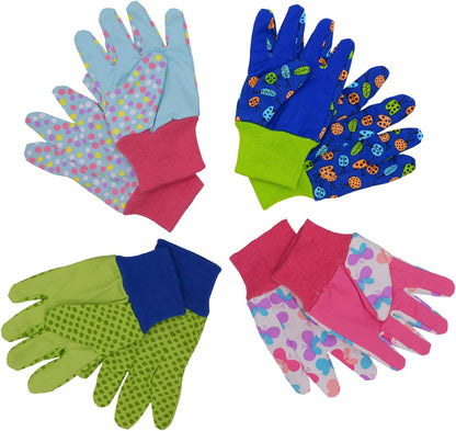 HANDLANDY 2 Pairs Kids Gardening Gloves, Girls Boys Children Garden Work Play Gloves (Pink Butterfly & Dot, Medium)