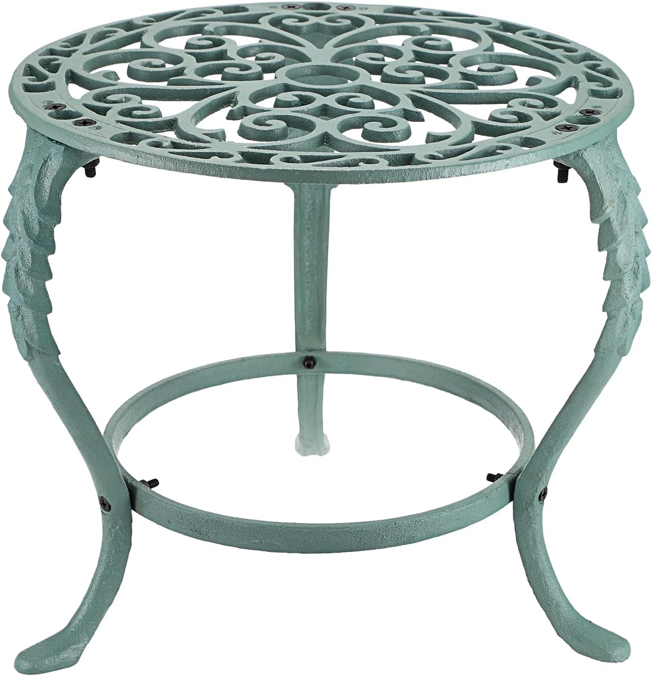 OwnMy Heavy Duty Cast Iron Plant Stand Vintage Wrought Iron Flower Pot Holder, Indoor Outdoor Large Plant Stand for Home Garden Patio, Decorative Round Potted Plant Holder Rack, Green