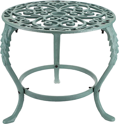 OwnMy Heavy Duty Cast Iron Plant Stand Vintage Wrought Iron Flower Pot Holder, Indoor Outdoor Large Plant Stand for Home Garden Patio, Decorative Round Potted Plant Holder Rack, Green
