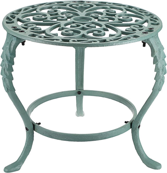 OwnMy Heavy Duty Cast Iron Plant Stand Vintage Wrought Iron Flower Pot Holder, Indoor Outdoor Large Plant Stand for Home Garden Patio, Decorative Round Potted Plant Holder Rack, Green
