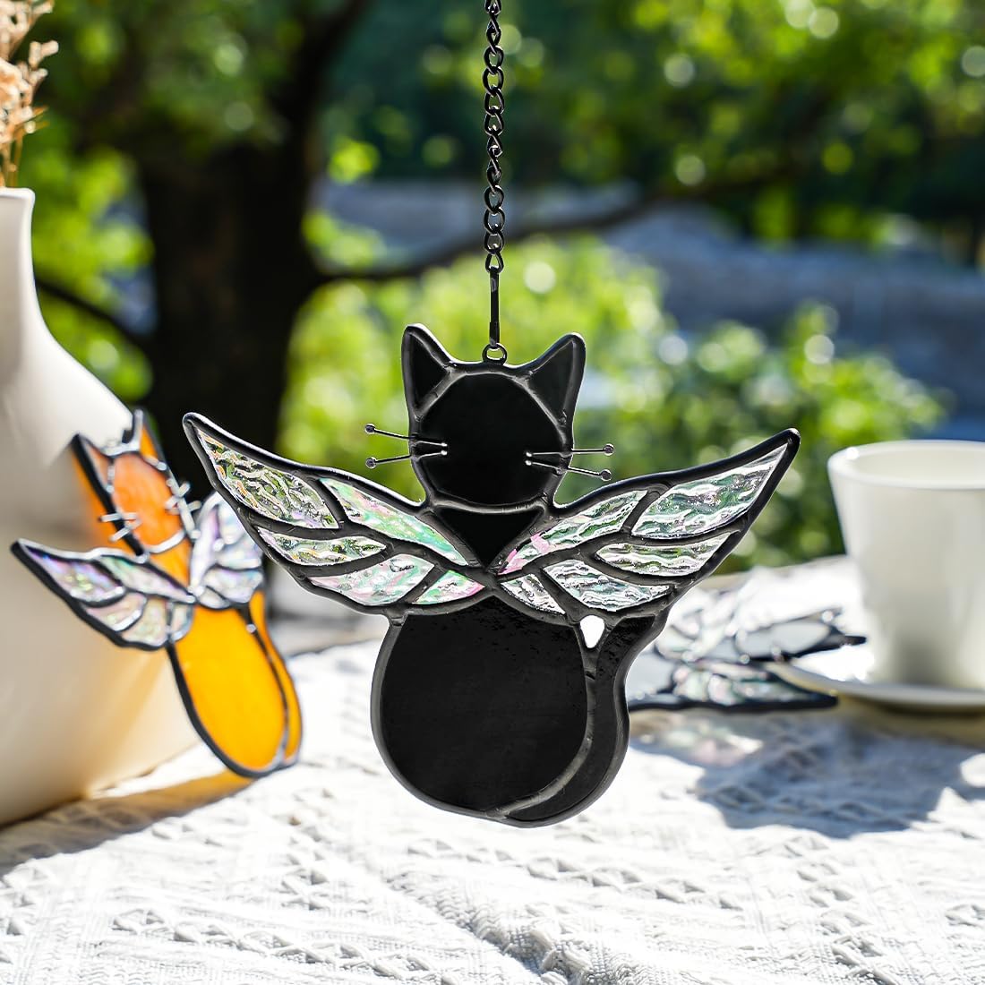 Black Angel Cat Memorial Gifts for Cat Lover,Stained Glass Window Hanging,Angel Wing Black Cats Suncatcher Decor,Cats Death Sympathy Gifts for Women,Daughter,Mothers Day,Christmas