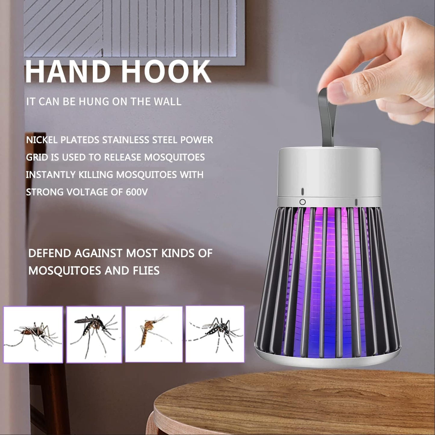 Bug Zapper Outdoor,Electric Mosquito Zapper Portable Camp Mosquito Killer,Rechargeable Indoor Fly Zapper,Electric Fly Zapper,Fly Traps,Flying Insects Zapper Indoor Outdoor (Green)