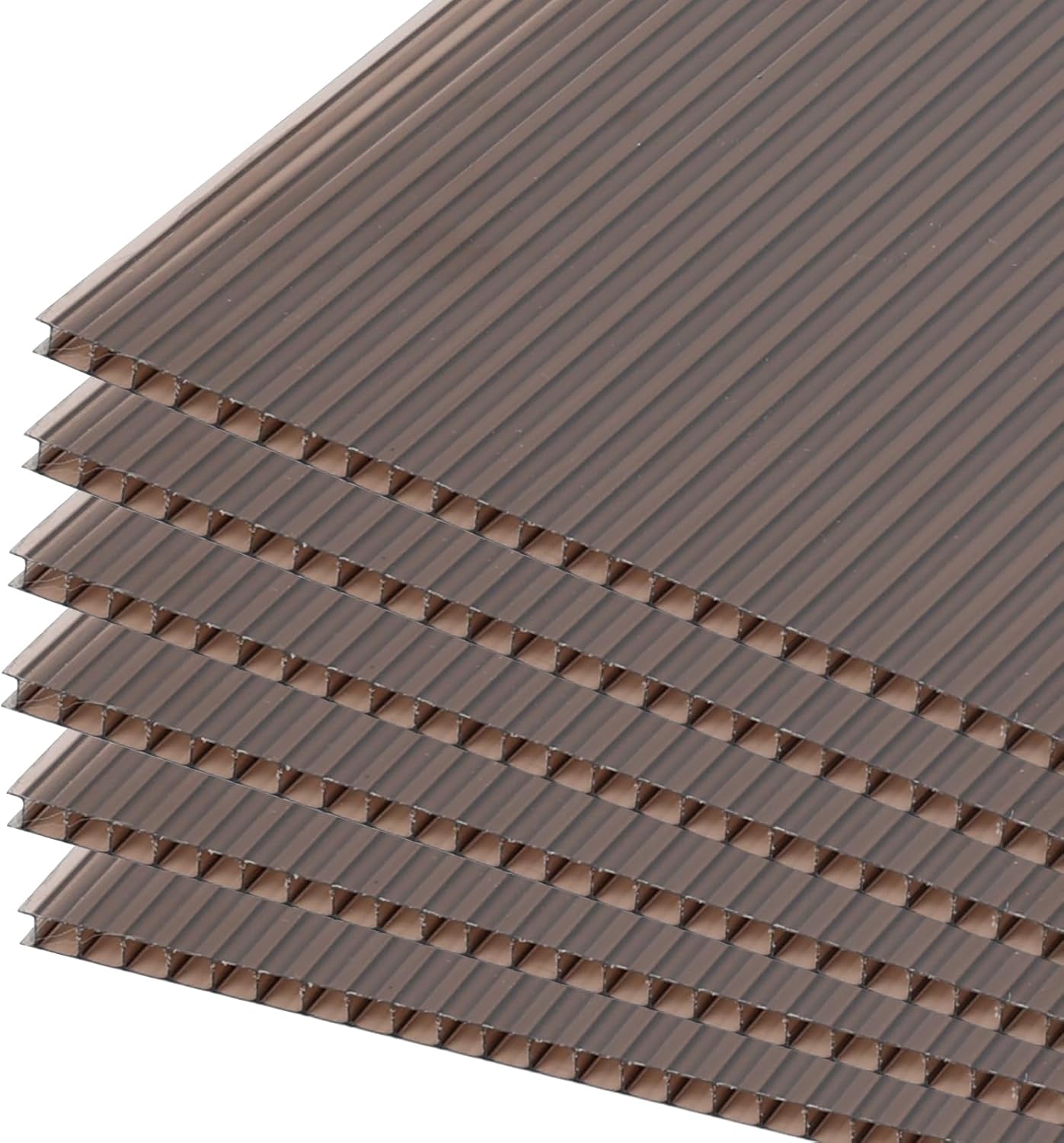 BPS 6Pcs 62'' (W) x 38'' (L) x 0.2'' Polycarbonate Panels, Waterproof UV Protected Reinforced Sheets, Outdoor Greenhouse and Gazebo Covering, Twin-Wall Bronze Sheets
