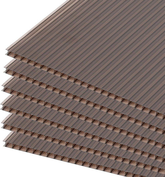 BPS 6Pcs 62'' (W) x 38'' (L) x 0.2'' Polycarbonate Panels, Waterproof UV Protected Reinforced Sheets, Outdoor Greenhouse and Gazebo Covering, Twin-Wall Bronze Sheets