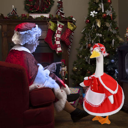 Mrs. Claus Porch Goose Outfits Christmas Lawn Goose Clothes Fits 23" Cement Plastic Goose Statue for Christmas Outdoor Garden Yard Patio Statue Art Decoration