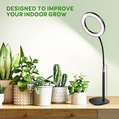 One Head Grow Lights for Indoor Plant Full Spectrum, Desk Halo Plant Lights for Indoor Growing with 3H/9H/12H Timer, 5 Dimmable Levels,Height Adjustable 9.4-23.6",Strong Metal Base Happy Light