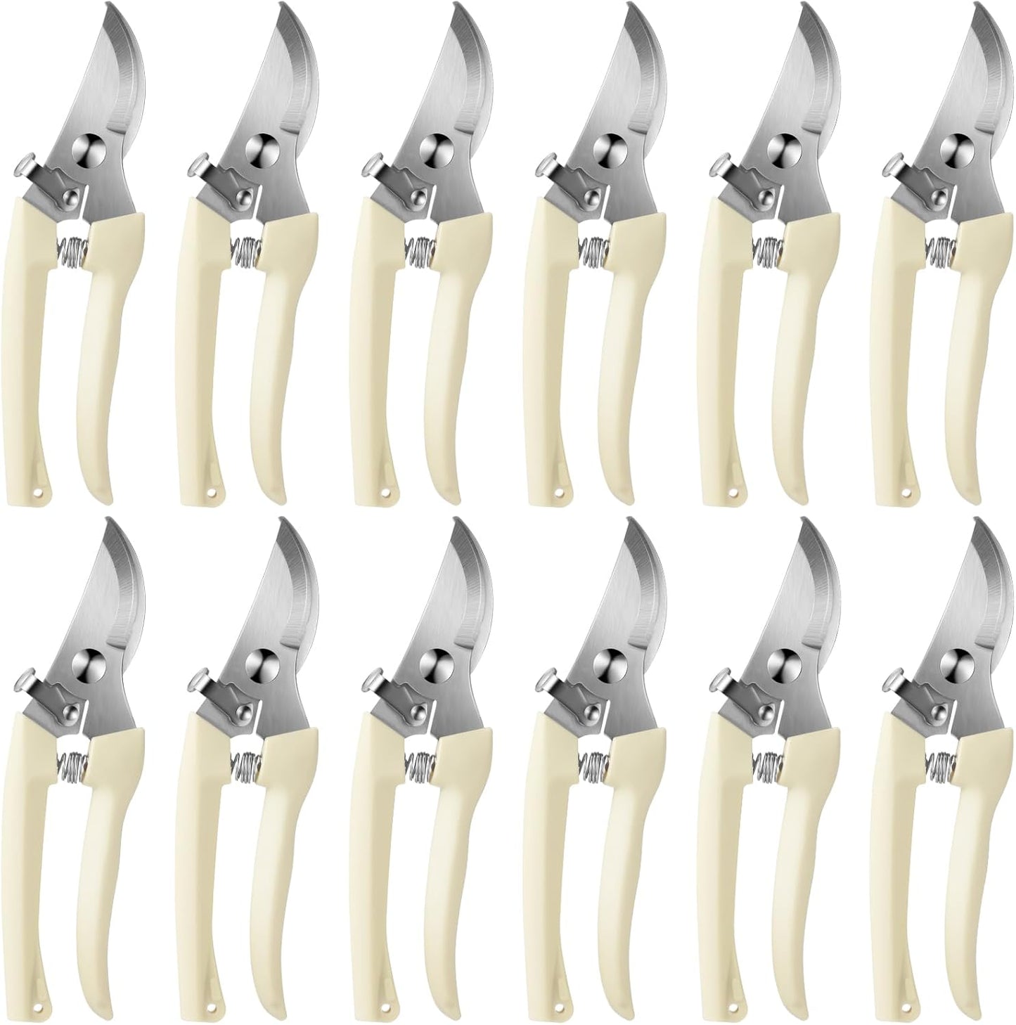 Therwen 12 Pcs Garden Shears Flower Scissors Pruning Shears Floral Garden Clippers Hand Pruners Branch Cutter Gardening Tools for Plants Cutting, Trimming, Fruits Picking (Beige,Bypass)