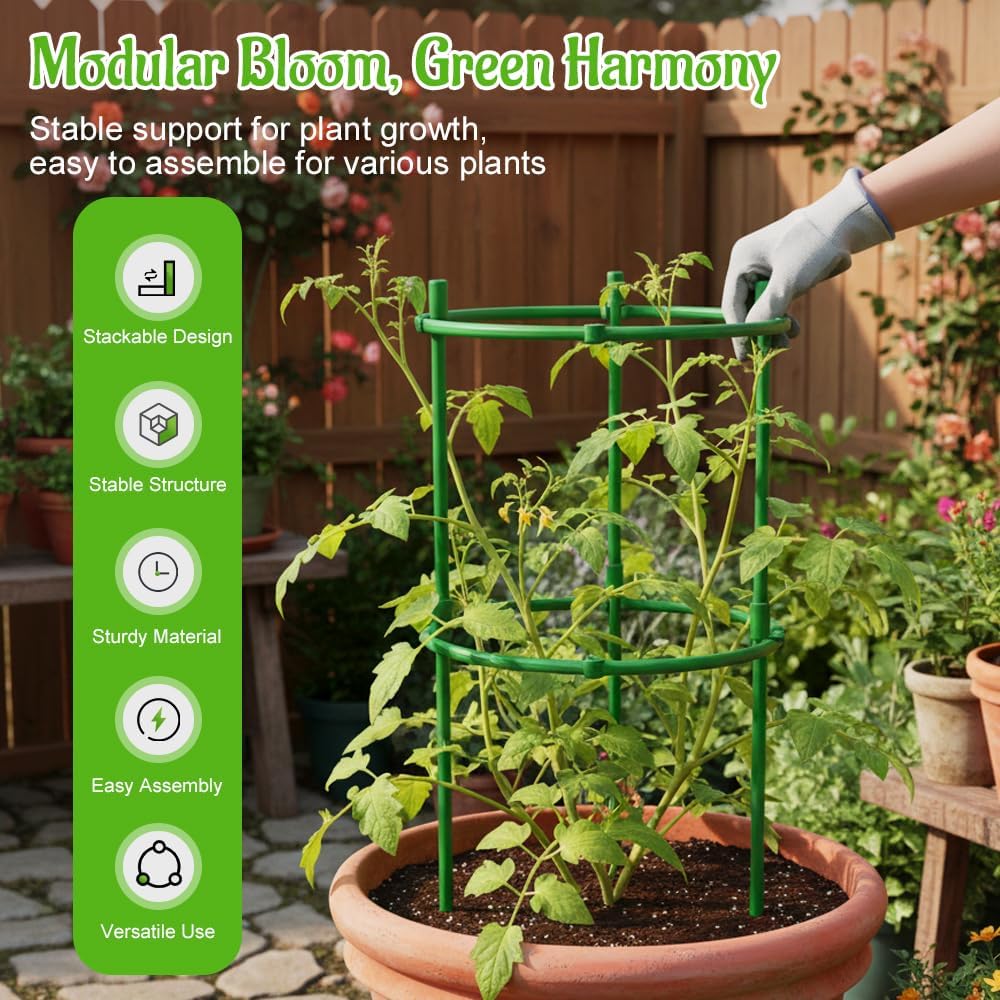 Plant Support Stakes, 2025 Upgraded Tomato Cages for Garden, Garden Flower Stakes, Round Plants Support for Indoor Outdoor Climbing Plants Vegetable Flower Pot (12, Green)