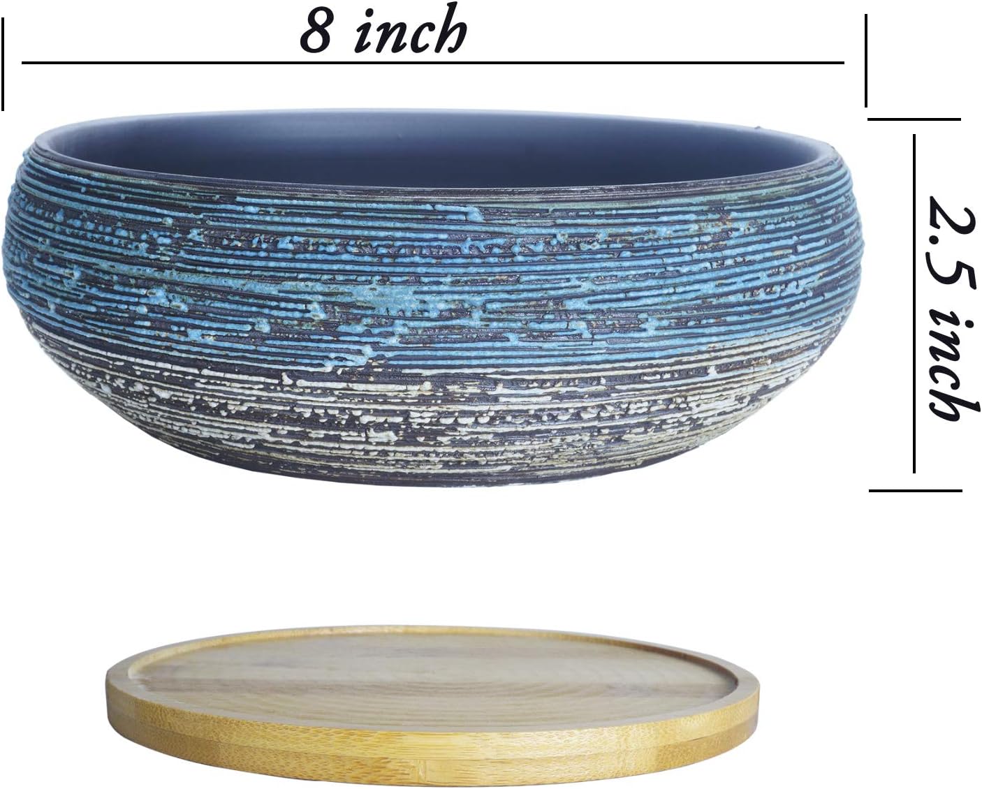 ARTKETTY Succulent Pots, 8 Inch Large Succulent Planters with Drainage Ceramic Bonsai Pot with Tray for Indoor Outdoor Plants Garden Decorative Cactus Flower Plant Container Bowl
