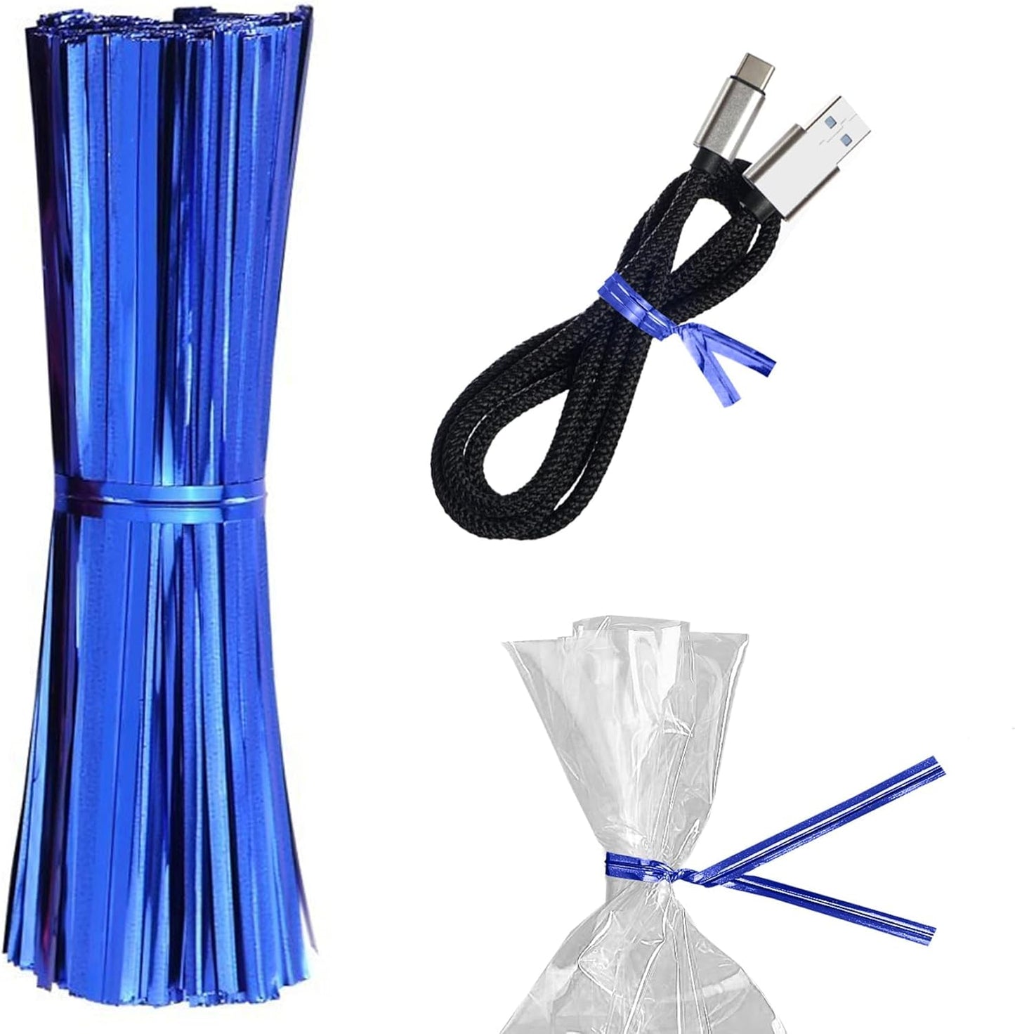 Blue Metallic Twist Ties for Bags 4 Inch. 100000 Pack of Aluminum Foil Christmas Twist Ties for Treat Bags. Reusable Bread Ties. Flexible Metallic Twist Tie. Twisty Ties for Bags, Cake Pops