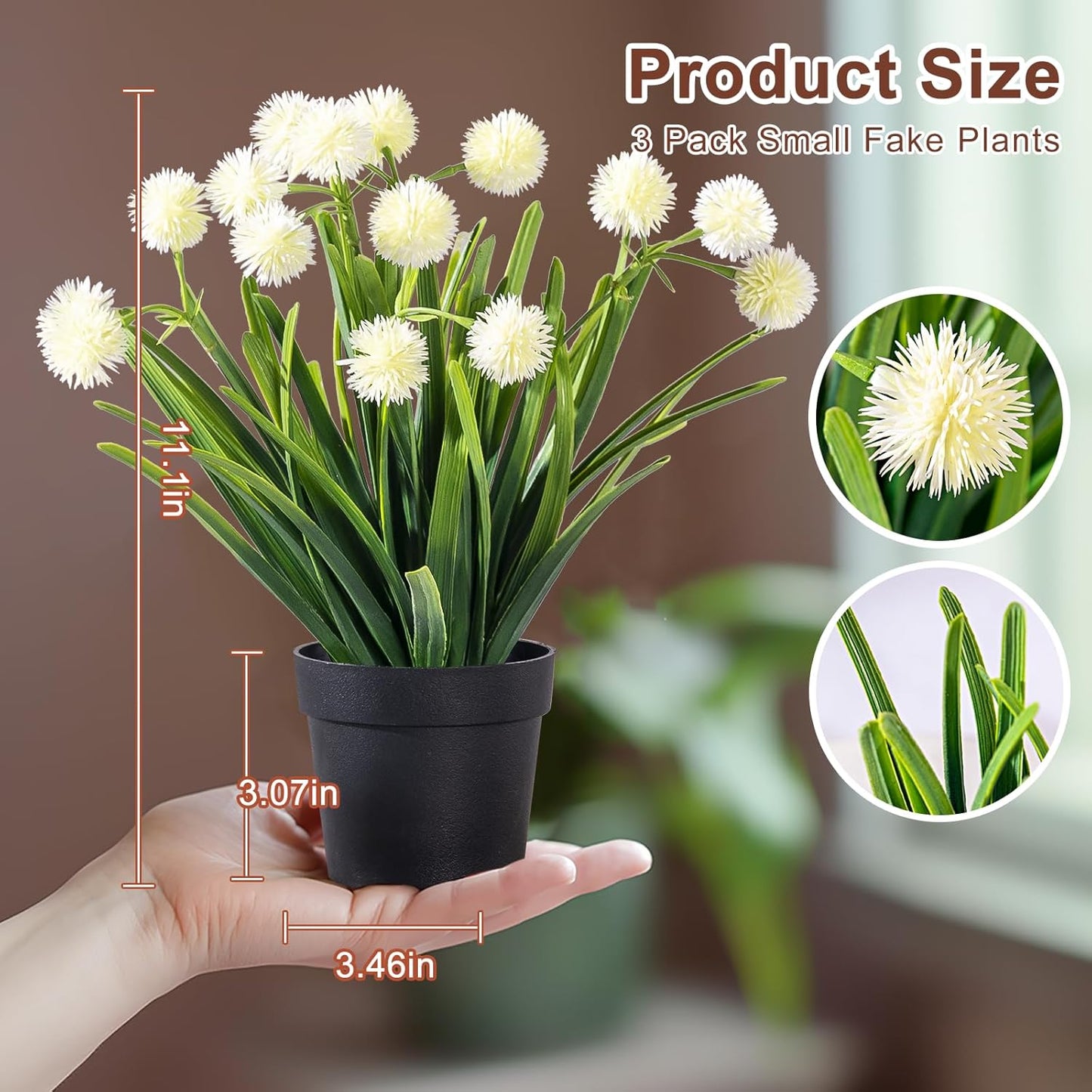 3 Pack Fake Small Plant in Pot Artificial Potted Flowers for Home Decor Fake Flower Plant Greenery Mini Faux Plant for Indoor Bedroom Living Room Office Shelf Bathroom Farmhouse Decor (Type 3)