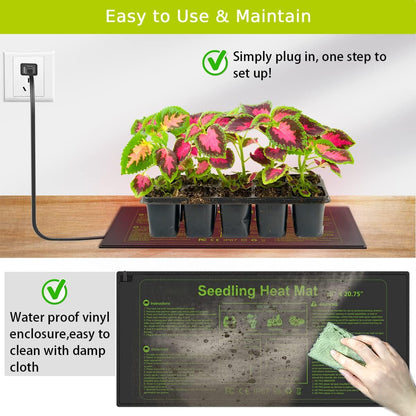 2 Pack Seedling Heat Mat 10X20.75`` Durable Waterproof Plant Heating Pad Warm Hydroponic Heating Mat for Seed Starting Germination Plant Propagation