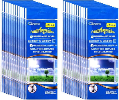 Garsum Window Fly Traps Indoor, 96 Pieces Fly Paper Bug Sticky Strips, House Fly Killer Window Decal Non-Toxic,4 Pcs per Pack Total