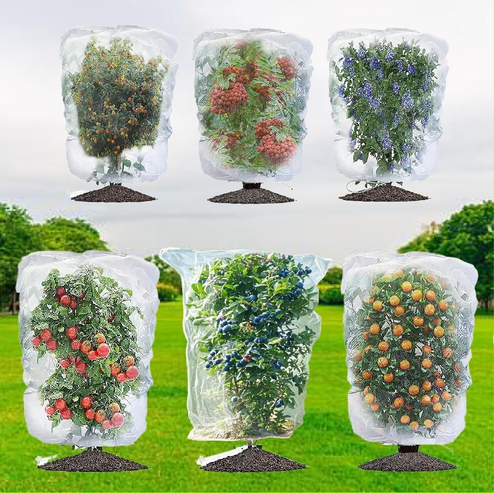 Bird Netting for Blueberry Bushes - Garden Netting Pest Barrier with Drawstring Tomato Protective Cover Garden Plant Netting for Cicadas Vegetables 6P (2.6x3.3 FT)