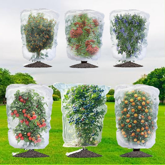 6Pcs 5x5.3ft Durable Garden Mesh Netting, Pest Barrier & Bird Net for Protect Fruit Tree Blueberry Bush, Reusable Insect Bag with Drawstring, Anti Animal Plant Cover from Deer,Squirrels